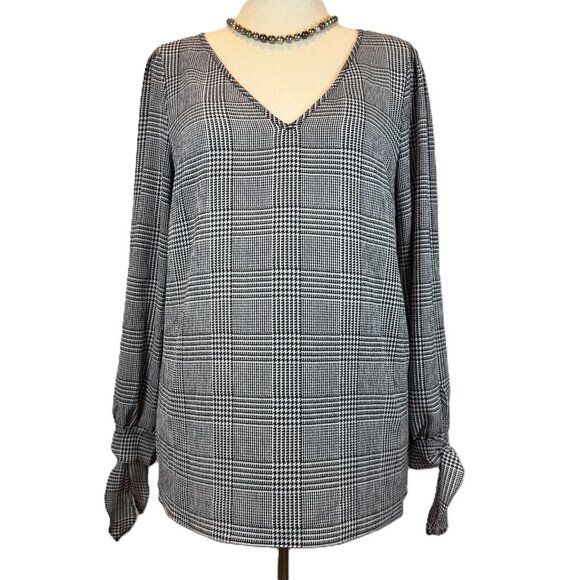 MICHAEL Michael Kors Tops - Michael Michael Kors Black White Houndstooth Long Sleeve Blouse, Women's L